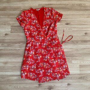 Flirty Fire Red Summer Floral Wrap Dress